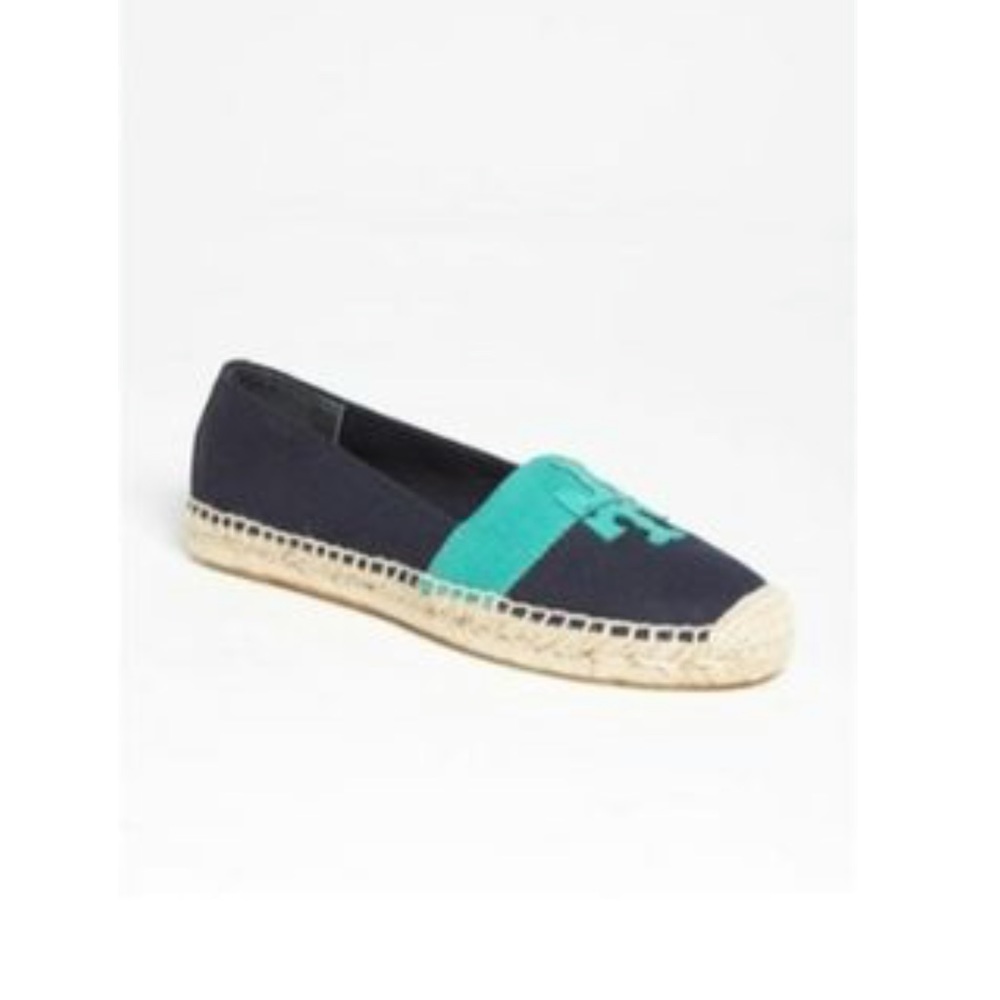 Tory Burch Black and Teal Espadrilles